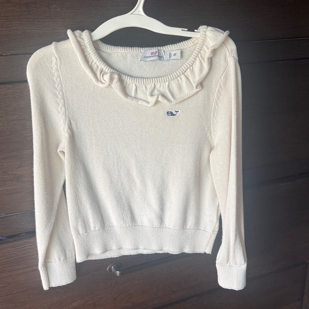 Girl’s Cream Sweater with Ruffle Collar